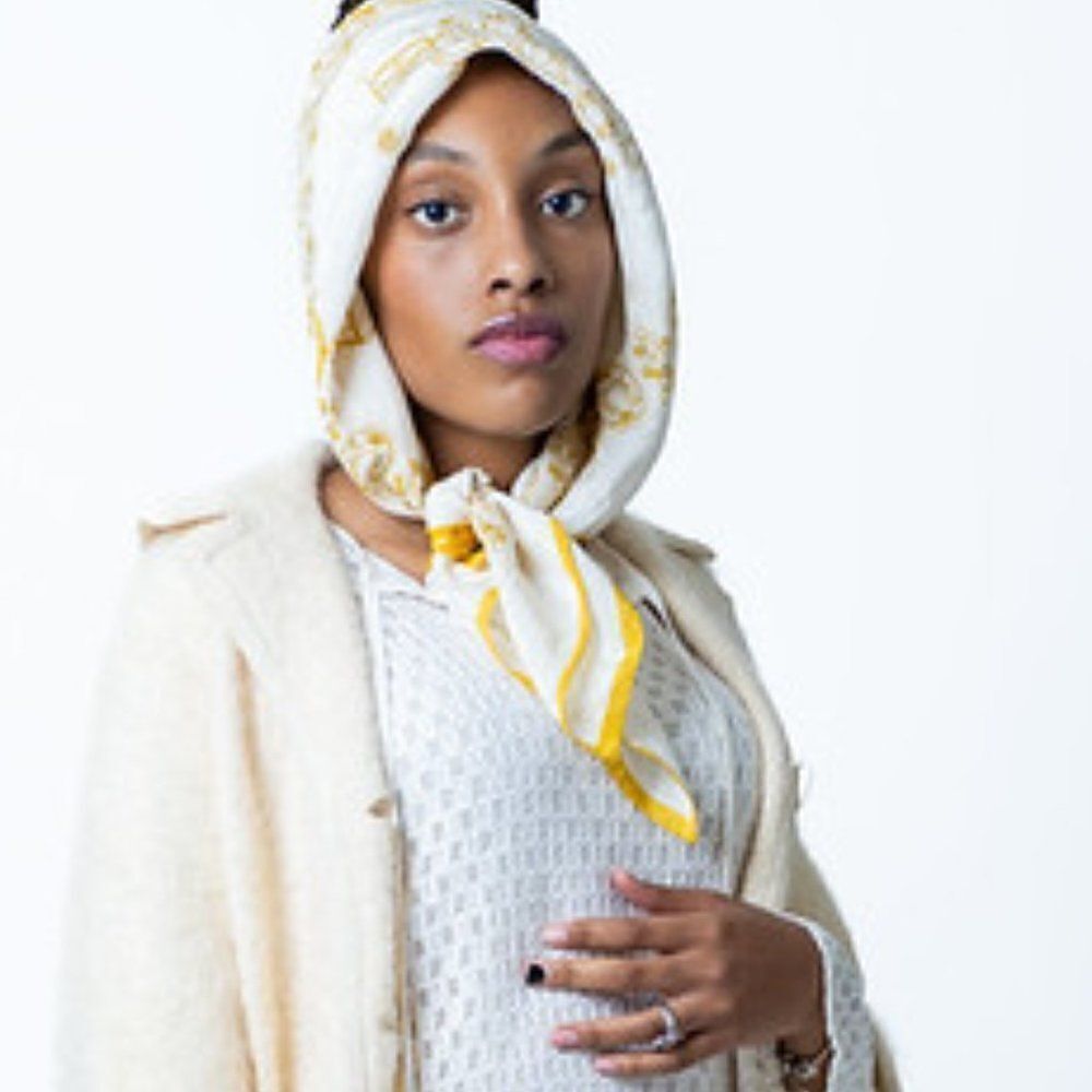 MONDI  Silk Scarf Yellow Navy Nautical Rope Tassel Anchor Sailing Boat 34" x 34"